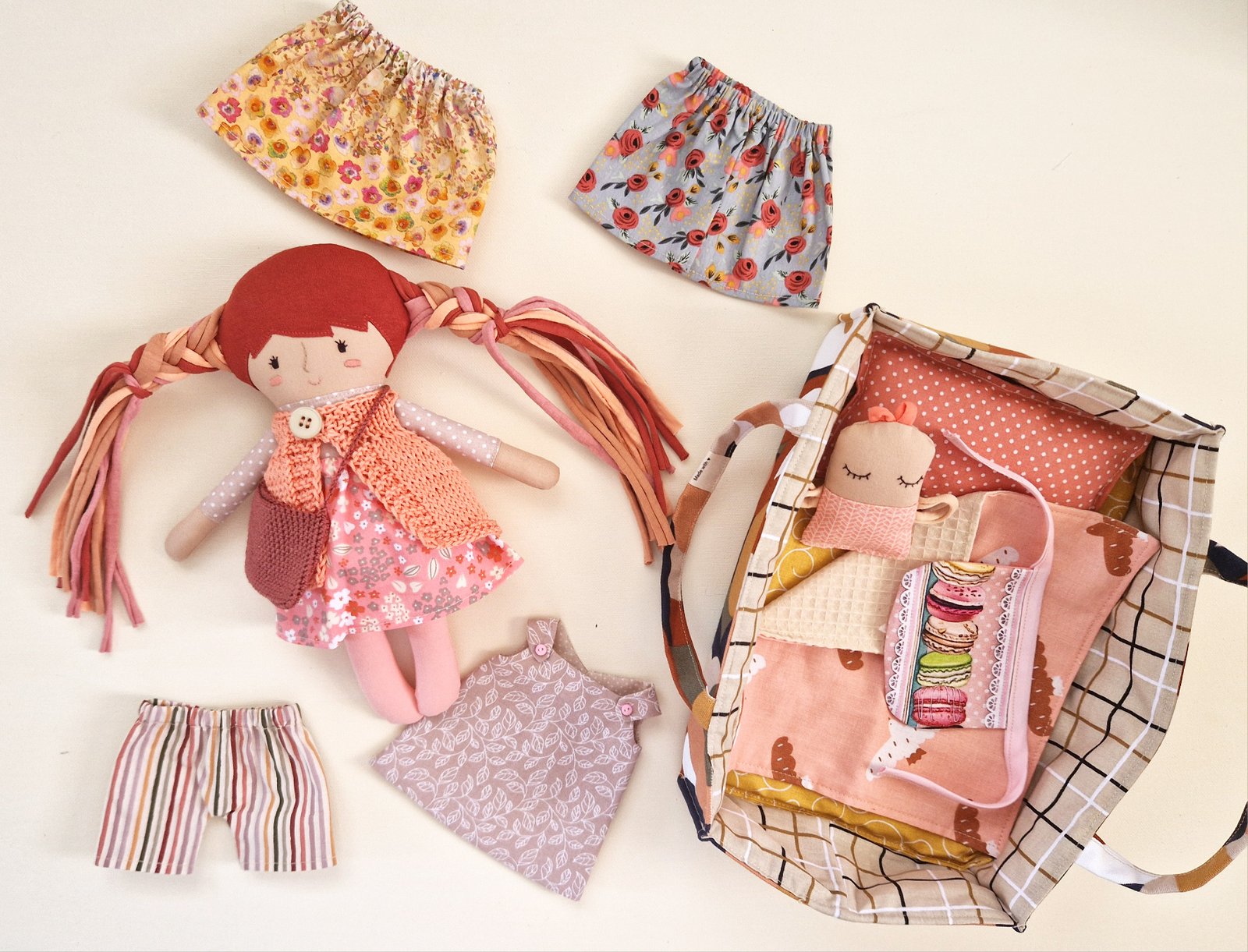Dress up doll play set in bed