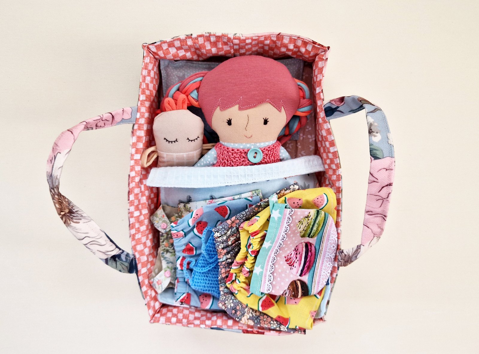 Handmade doll bed set with a soft mattress, pillow and blanket
