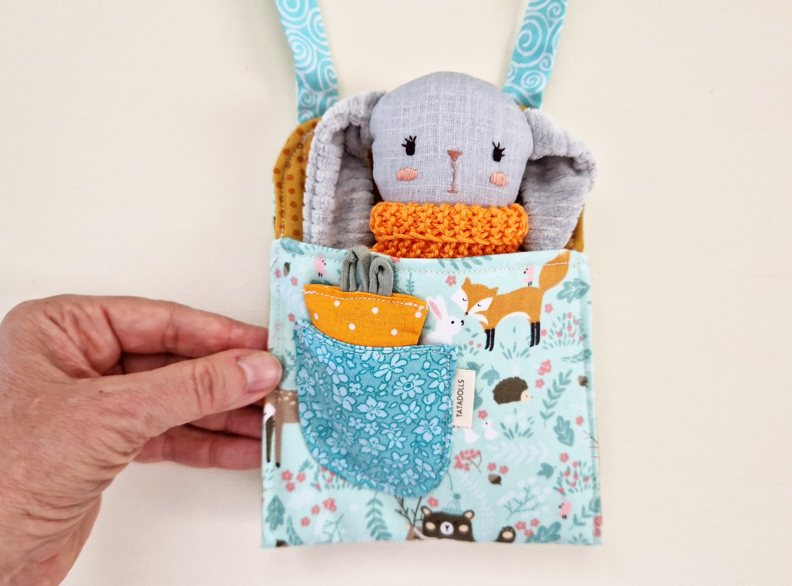 Fabric toy set for children with a mini bag and little rabbit