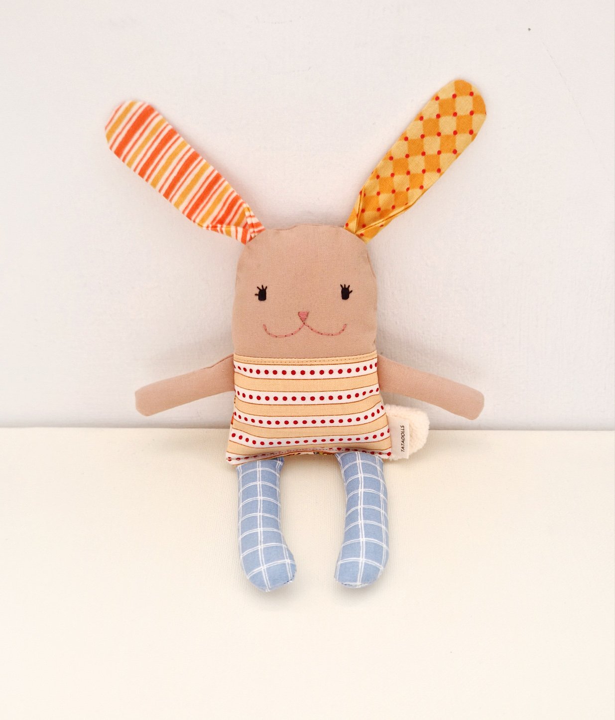 Handmade double-sided bunny toy with a sweet sleeping face for babies